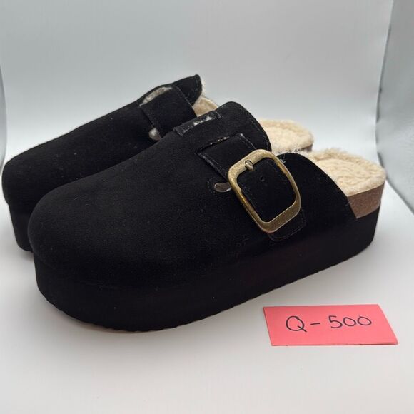 CUSHIONAIRE Women's Cozy Genuine Suede Platform Clog SIZE 8.5 WIDE BLACK - Picture 7 of 7